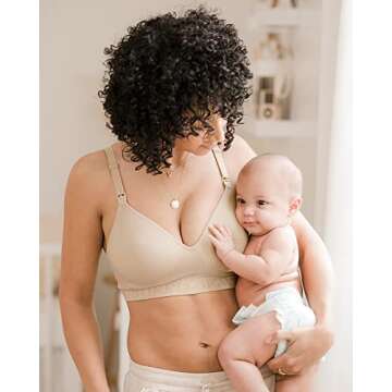 Kindred Bravely Signature Sublime Contour Nursing Bras for Breastfeeding | Comfortable & Supportive Nursing Bra for Pregnancy (Beige, Large)