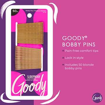 Goody SlideProof Bobby Pins - 50 Ct, Metallic Blonde, High Gloss Bobby Hair Pins for Styling, Lock In Style, Comfortable, Pain-Free Hair Accessories for Women & Men, All Hair Types
