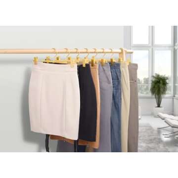 Amber Home 10 Pack Premium Matte Gold Aluminum Pants Hangers, 12.2” Extra Smooth & Durable Metal Skirt Slack Hanger, Light & Sturdy Metal Rack for Trouser with 2-Adjustable Non Slip Clips Swivel Hook