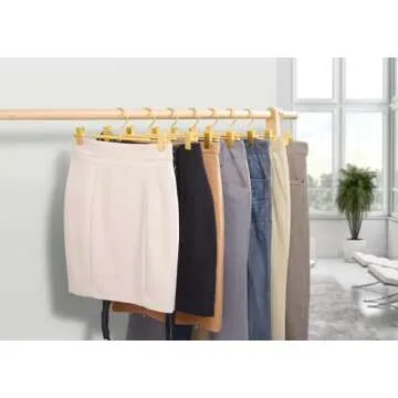 Amber Home 10 Pack Premium Matte Gold Aluminum Pants Hangers, 12.2” Extra Smooth & Durable Metal Skirt Slack Hanger, Light & Sturdy Metal Rack for Trouser with 2-Adjustable Non Slip Clips Swivel Hook