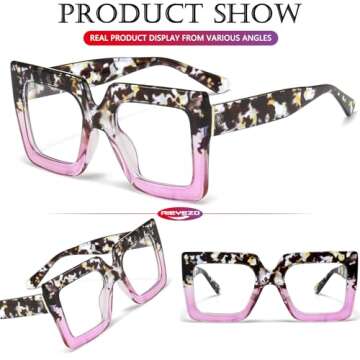 AIEYEZO Oversized Square Blue Light Glasses for Women Cute Big Frame Glasses Fashion Clear Multi-Color Computer Eyewear (Floral Purple)