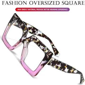 AIEYEZO Oversized Square Blue Light Glasses for Women Cute Big Frame Glasses Fashion Clear Multi-Color Computer Eyewear (Floral Purple)