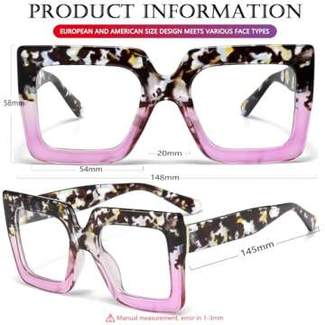 AIEYEZO Oversized Square Blue Light Glasses for Women Cute Big Frame Glasses Fashion Clear Multi-Color Computer Eyewear (Floral Purple)