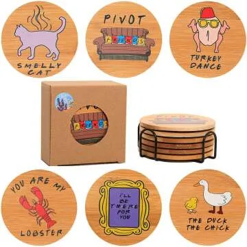 Puluole Wooden Drink Coasters Set with Holder