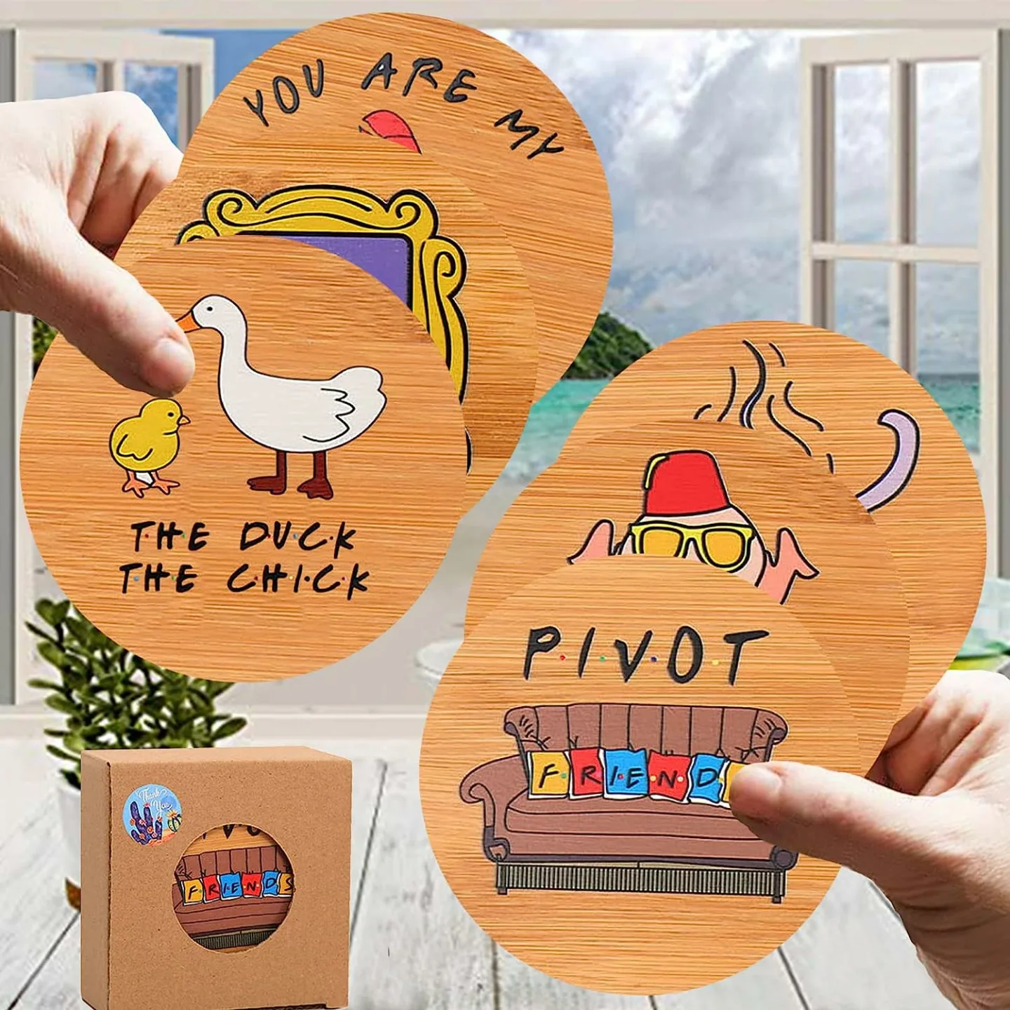 Puluole Wooden Drink Coasters Set with Holder
