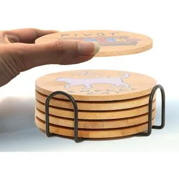 Puluole Wooden Drink Coasters Set with Holder