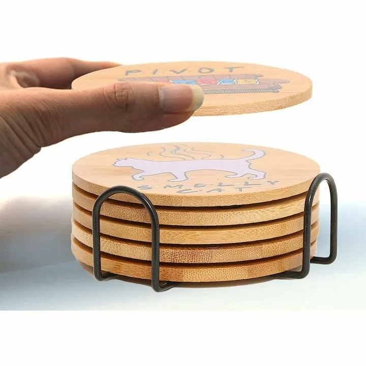 Puluole Wooden Drink Coasters Set with Holder