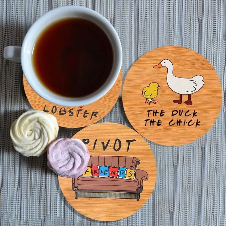 Puluole Wooden Drink Coasters Set with Holder