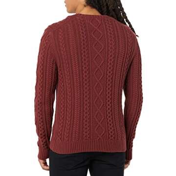 Amazon Essentials Men's Long-Sleeve 100% Cotton Fisherman Cable Crewneck Sweater, Oxblood, Large