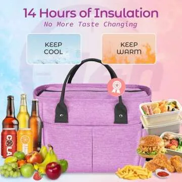KIPBELIF Cute&Classy Roomy Insulated Lunch Bags for Women - Stylish & Functional Large Tote Adult Lunch Box for Working & Picnic (Purple, M)