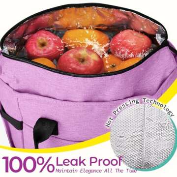 KIPBELIF Cute&Classy Roomy Insulated Lunch Bags for Women - Stylish & Functional Large Tote Adult Lunch Box for Working & Picnic (Purple, M)