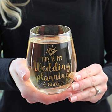 Lillian Rose Wedding Planning Stemless Wine Glass, Height 4.75", Gold