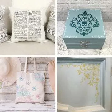 Large Damask Stencils for Walls Drawing Corner Border Stencil Reusable Layering Wall Stencils for Painting on Wood Furniture Patterns DIY Craft Canvas Fabric Decoration(demask)