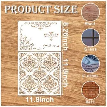 Large Damask Stencils for Walls Drawing Corner Border Stencil Reusable Layering Wall Stencils for Painting on Wood Furniture Patterns DIY Craft Canvas Fabric Decoration(demask)