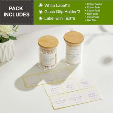 INIUNIK 2 Pack Glass Qtip Holder Dispenser, Apothecary Jars with Lids for Bathroom, Cotton Ball Pad ...