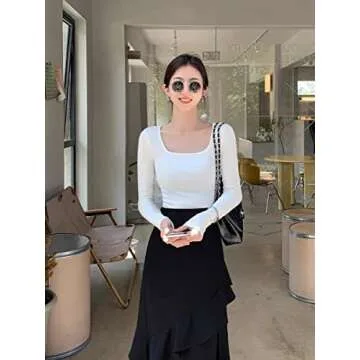 OQQ Women's Sexy Ribbed Bodysuits Long Sleeve Tops