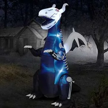 Twinkle Star 8ft Halloween Inflatable Yard Decorations Lighted Skeleton Dinosaur, Animated Blow Up Tyrannosaurus T-Rex Yard Prop, Giant Lawn Decorations Home Garden Holiday Party Outdoor Décor