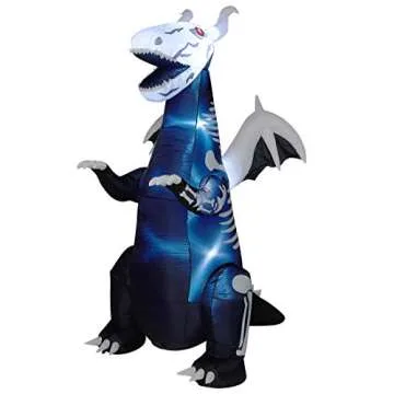 Twinkle Star 8ft Halloween Inflatable Yard Decorations Lighted Skeleton Dinosaur, Animated Blow Up Tyrannosaurus T-Rex Yard Prop, Giant Lawn Decorations Home Garden Holiday Party Outdoor Décor