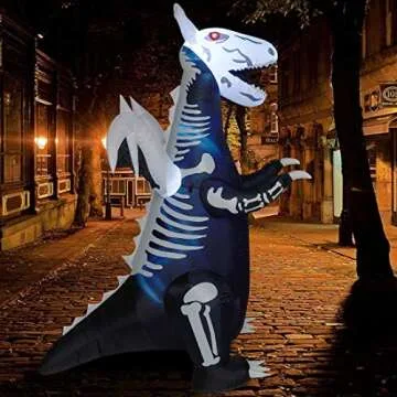 Twinkle Star 8ft Halloween Inflatable Yard Decorations Lighted Skeleton Dinosaur, Animated Blow Up Tyrannosaurus T-Rex Yard Prop, Giant Lawn Decorations Home Garden Holiday Party Outdoor Décor