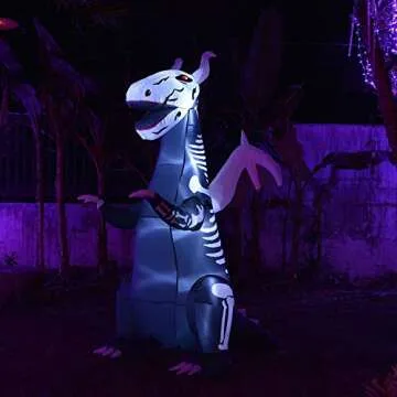Twinkle Star 8ft Halloween Inflatable Yard Decorations Lighted Skeleton Dinosaur, Animated Blow Up Tyrannosaurus T-Rex Yard Prop, Giant Lawn Decorations Home Garden Holiday Party Outdoor Décor