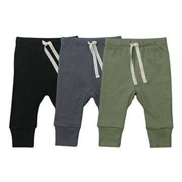 Baby Unisex 3-Pack Baby boy Pants, Infant Boys Girls Cotton Tapered Ankle Pants(Newborn, Black/Slate Gray/Sage)