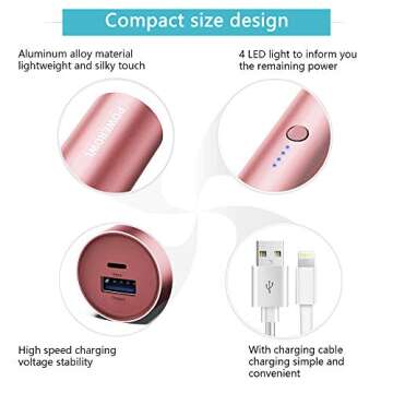 POWEROWL Portable Charger (5000mAh, Ultra-Compact, Universal) Travel Small USB Power Bank, High Capacity Lightweight External Battery Pack Compatible with iPhone iPad Samsung and More - Rose Gold