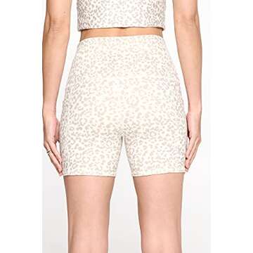 EVCR High Pocket Waisted Shorts for Women - 5" Length Athletic Tummy Control Yoga Pants for Workout, Snow Taupe Cheetah, Large