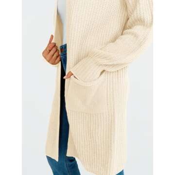 LILLUSORY Long Oversized Cardigans Sweaters for Women Open Front Knit Fall with Pockets 2025 Outfits Fashion Apricot M