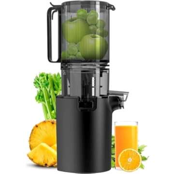 Masticating Juicer Machines, 5.3-inch Slow Cold Press Juicer with Larger Feed Chute, 350W Pure Juicer for Vegetables & Fruits, Easy to Clean（Grey）