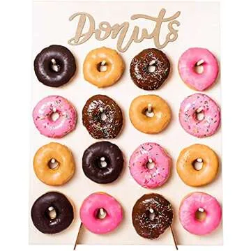 XIGUI 2 Pack Donut Wall Display Stand for Party, Wedding, Event, Brunch, and Birthday Use, Decorative Doughnut and Bagel Holder, Pop-Up Tabletop Placement, Laser Engraved Bamboo