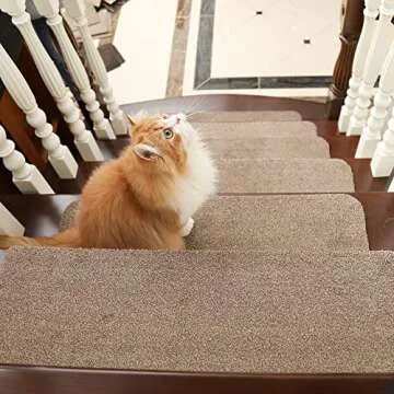 COSY HOMEER Stair Treads Non-Slip Carpet Mat 28inX9in Indoor Stair Runners for Wooden Steps, Stair Rugs for Kids and Dogs, 100% Polyester TPE Backing 4pcs,Beige,Protect Floor