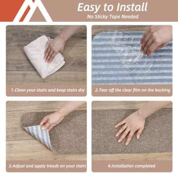 COSY HOMEER Stair Treads Non-Slip Carpet Mat 28inX9in Indoor Stair Runners for Wooden Steps, Stair Rugs for Kids and Dogs, 100% Polyester TPE Backing 4pcs,Beige,Protect Floor
