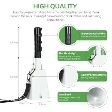 10 Inch Cowbells with Handle, Cheering Bell Noice Maker for Sporting Events-Football Games, Stadiums, Chimes Percussion Musical Instruments Call Bell Alarm（White-2 Pack