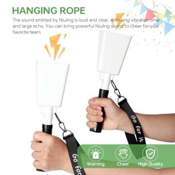 10 Inch Cowbells with Handle, Cheering Bell Noice Maker for Sporting Events-Football Games, Stadiums, Chimes Percussion Musical Instruments Call Bell Alarm（White-2 Pack