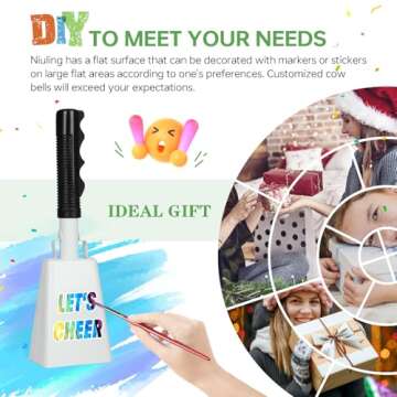 10 Inch Cowbells with Handle, Cheering Bell Noice Maker for Sporting Events-Football Games, Stadiums, Chimes Percussion Musical Instruments Call Bell Alarm（White-2 Pack