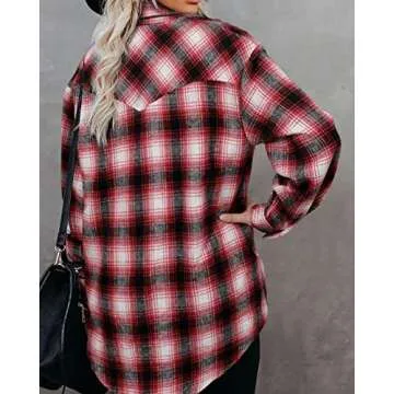BTFBM Womens Plaid Jacket for Casual Fall Styling