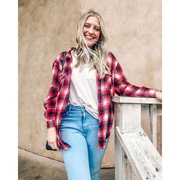 BTFBM Womens Plaid Jacket for Casual Fall Styling