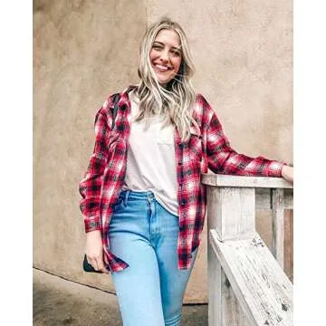 BTFBM Womens Plaid Jacket for Casual Fall Styling