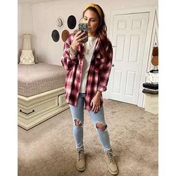 BTFBM Womens Plaid Jacket for Casual Fall Styling