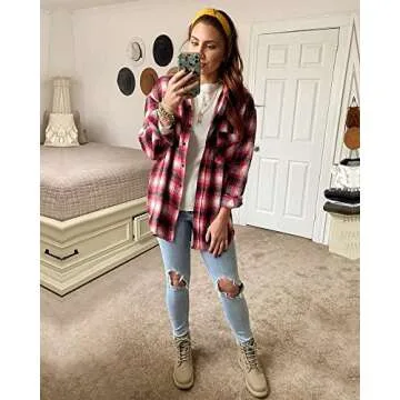 BTFBM Womens Plaid Jacket for Casual Fall Styling