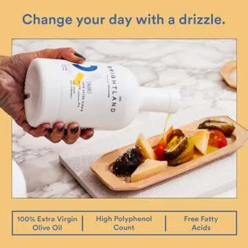 Brightland Extra Virgin Olive Oil, Alive - High Polyphenol Cold-Pressed Oil Ideal for Salads, Hummus, Baked Goods & Bread - Made from Arbosana, Arbequina & Koroneiki Olives - 12.7 Fl Oz