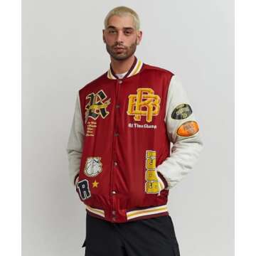 Reason Varsity Jacket for Men, Men’s Casual Bomber Jacket, Lightweight Sweatshirt, Baseball Jacket, Workout, Music Festivals, Concerts, Outdoor Activities - Burgundy,XL