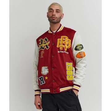 Reason Varsity Jacket for Men, Men’s Casual Bomber Jacket, Lightweight Sweatshirt, Baseball Jacket, Workout, Music Festivals, Concerts, Outdoor Activities - Burgundy,XL