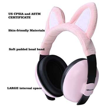 PORMUCAL Baby Ear Protection Ear muffs For 3 Months To 2+ Years Noise Reduction Hearing protection For Infant And Toddlers With Cat Ear. (pink)