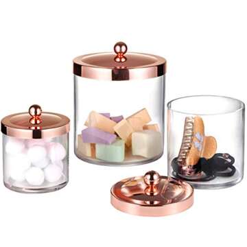SheeChung 3 Pack Premium Apothecary Jars Set - Acrylic Storage Jars with Lids - Qtip Holder Dispense...