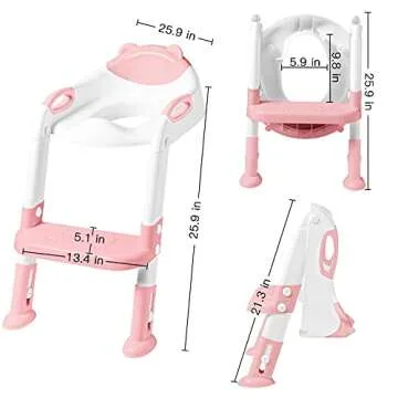 Potty Training Seat with Step Stool Ladder, SKYROKU Potty Training Toilet for Kids Boys Girls Toddlers - Comfortable Safe Potty Seat with Anti-Slip Pads Ladder Pink