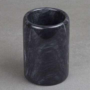 Creative Home Natural Black Marble Pen Pencil Holder Cup Tabletop Desktop Organizer for Home Bathroom Office Decoration, 3.3" Diam. x 4.5" H, Black