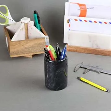 Stylish Black Marble Pen Pencil Holder for Organizing