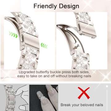 Newlibery Bling Watch Bands with Bling Case for Women Compatible with Apple Watch Band 40mm Elegant Dressy Jewelry Replacement Metal Link Wristband Protector Cover for iWatch Series 6/5/4/SE Starlight