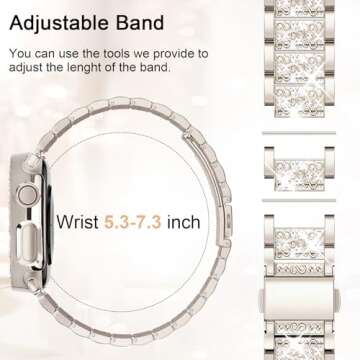 Newlibery Bling Watch Bands with Bling Case for Women Compatible with Apple Watch Band 40mm Elegant Dressy Jewelry Replacement Metal Link Wristband Protector Cover for iWatch Series 6/5/4/SE Starlight